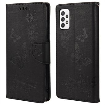 For Samsung Galaxy A33 5G Butterfly Flower påtrykt støtsikkert lærveske Telefonbeskytter med Stand