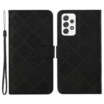 For Samsung Galaxy A33 5G påtrykt etnisk stil blomst PU-skinn Magnetic Flip Case Stand Funksjon Lommebok telefondeksel med stropp