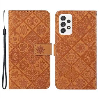 For Samsung Galaxy A33 5G påtrykt etnisk stil blomst PU-skinn Magnetic Flip Case Stand Funksjon Lommebok telefondeksel med stropp