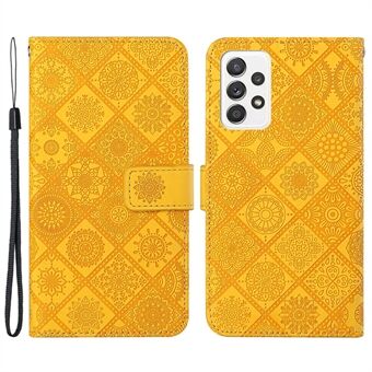 For Samsung Galaxy A33 5G påtrykt etnisk stil blomst PU-skinn Magnetic Flip Case Stand Funksjon Lommebok telefondeksel med stropp