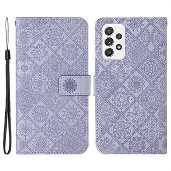 For Samsung Galaxy A33 5G påtrykt etnisk stil blomst PU-skinn Magnetic Flip Case Stand Funksjon Lommebok telefondeksel med stropp