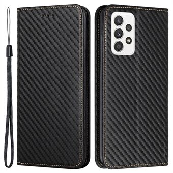 For Samsung Galaxy A33 5G Carbon Fiber Texture PU- Stand Lommebokveske Magnetisk automatisk lukkende telefondeksel