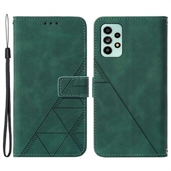 For Samsung Galaxy A53 5G Full Protection Imprinting Lines PU Leath Attached TPU Inner Case Stand Flip Wallet Cover med stropp