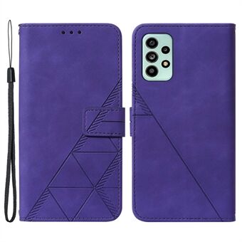 For Samsung Galaxy A53 5G Full Protection Imprinting Lines PU Leath Attached TPU Inner Case Stand Flip Wallet Cover med stropp