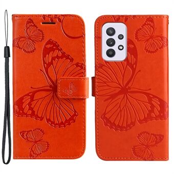 KT Imprinting Flower Series-2 Imprinted Butterfly Magnetic Clasp Stand Lommebok PU Lær Telefonveske Deksel med stropp for Samsung Galaxy A33 5G