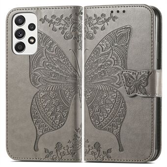 Imprinting Butterfly Flower Lærveske til Samsung Galaxy A33 5G, lommebok- Stand telefondeksel