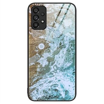 For Samsung Galaxy A33 5G Marmormønsterutskrift Bakdeksel Herdet glass TPU støtfangerramme Støtdempende beskyttelsesveske