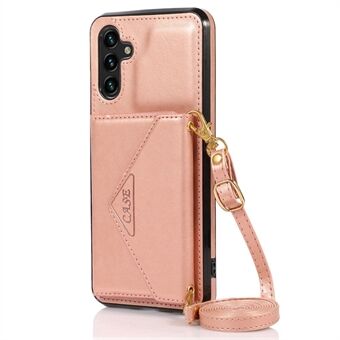 For Samsung Galaxy A33 5G Kickstand PU-skinnbelagt TPU-veske Kortholder Beskyttende telefondeksel med skulderstropp