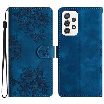 For Samsung Galaxy A33 5G-deksel Sakura Butterfly-mønster Lommebok i skinn Mobiltelefonomslag