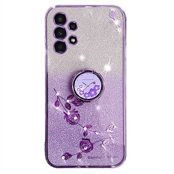 For Samsung Galaxy A33 5G Ring Stativ Glitter Gradient TPU telefonveske Blomstermønster Anti- Scratch