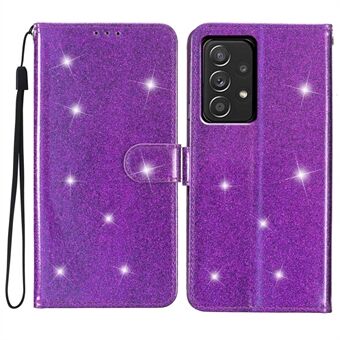 For Samsung Galaxy A33 5G Glitrende PU-skinnveske Folio Flip Stand Telefondeksel med stropp