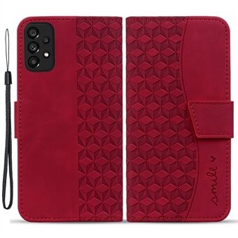 For Samsung Galaxy A33 5G etui lommebok med inngravert rombeiskinn-cover