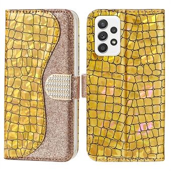 Anti-drop skjøting krokodille tekstur glitrende pulver Støtsikker TPU+PU lær Stand lommebokveske for Samsung Galaxy A53 5G