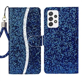 Stilig lommebok telefonveske PU skinn glitrende pulver Handy stropp Scratch mobiltelefondeksel for Samsung Galaxy A53 5G