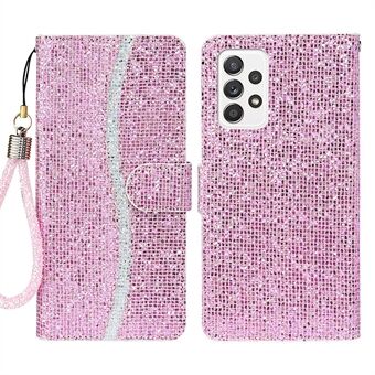 Stilig lommebok telefonveske PU skinn glitrende pulver Handy stropp Scratch mobiltelefondeksel for Samsung Galaxy A53 5G