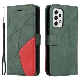 KT Leather Series-1 Tofarget skjøting av PU-lær beskyttelsesveske Stand Mobiltelefondeksel med håndstropp for Samsung Galaxy A53 5G