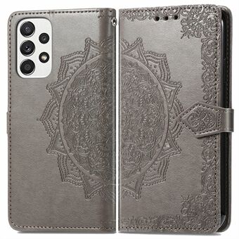 PU-skinn Mandala-preget støtsikkert deksel for Samsung Galaxy A53 5G, Stand Flip Premium Wallet-telefonveske med stropp