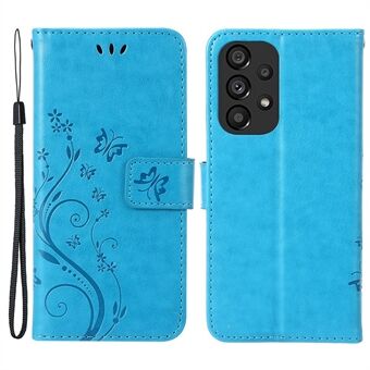 For Samsung Galaxy A53 5G PU Stand Design Telefonveske Imprint Butterflies Lommebok Støtsikkert deksel