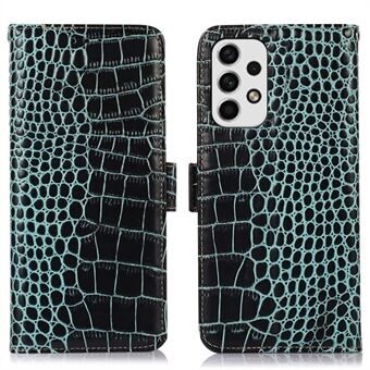 For Samsung Galaxy A53 5G Crocodile Texture RFID Blocking ekte kuskinn lommebok telefondeksel, Stand Magnetic Flip Folio Case