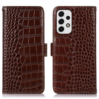 For Samsung Galaxy A53 5G Crocodile Texture RFID-blokkering Ekte kuskinn lommebok telefondeksel, Stand Magnetic Flip Folio Case