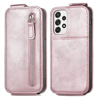 For Samsung Galaxy A53 5G PU-skinn vertikalt flipdeksel Glidelås Stand Telefonveske med innebygd metallplate