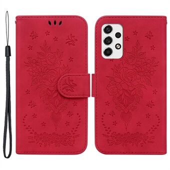 For Samsung Galaxy A53 5G støtsikker telefonveske i PU-skinn Stand Lommebok Imprinting Roses Sommerfugler Mønster Folio Flip Magnetisk telefondeksel