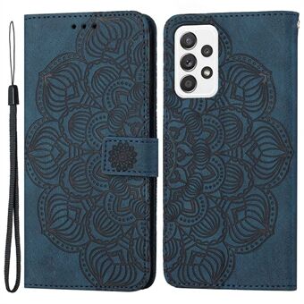 For Samsung Galaxy A53 5G Mandala Flower Preget PU-skinn Anti- Scratch beskyttende telefonveske med Stand lommebok