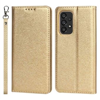 For Samsung Galaxy A53 5G Anti- Scratch Flip Wallet Case Stand Støtsikkert PU-skinn Silk Texture Mobiltelefondeksel med stroppkortholder