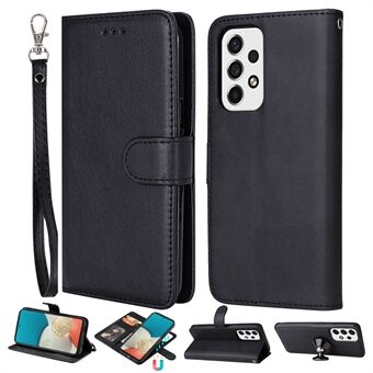 For Samsung Galaxy A53 5G KT Leather Series-3 Avtakbar 2-i-1 Stand lommebok magnetisk låsveske PU-skinn telefondeksel med stropp