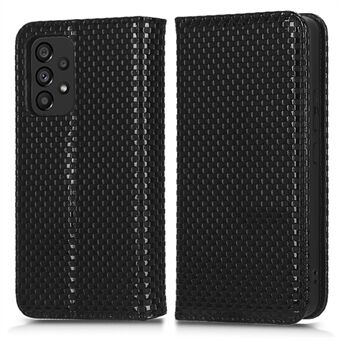 For Samsung Galaxy A53 5G Grid Texture PU Lær Stand Lommebokveske Magnetisk Autoabsorbert Folio Flip Telefondeksel