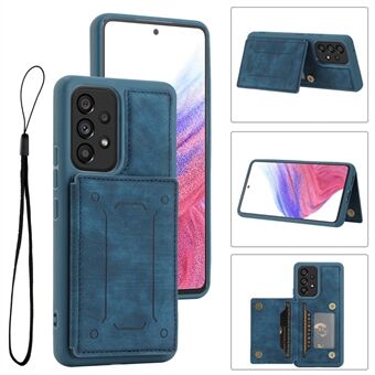 For Samsung Galaxy A53 5G PU-skinnbelagt TPU-bakdeksel Kickstand Magnetisk lås Støtsikkert deksel med dobbel kortholder og stropp