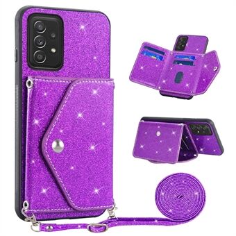 For Samsung Galaxy A53 5G kortholder telefonveske Kickstand PU skinnbelagt TPU Glitter telefondeksel