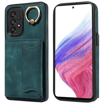 001 For Samsung Galaxy A53 5G-kortholder Anti-fall telefonveske Ring Stativ PU-skinn +TPU-deksel