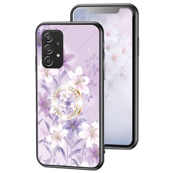 For Samsung Galaxy A53 5G Antifall-blomstermønster trykt bakdeksel TPU+PC+Herdet Glass Presis Cutout Telefonveske med Kickstand