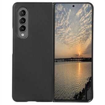 For Samsung Galaxy Z Fold4 5G teksturert ekte skinnbelegg Bakdeksel Myk TPU-støtfanger Hard PC støtdempende telefonveske