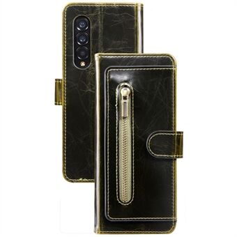 For Samsung Galaxy Z Fold4 5G Waxy Texture PU- Stand Lommebok Telefonveske Magnetisk lås Glidelåslommedeksel