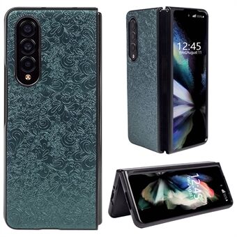 For Samsung Galaxy Z Fold4 5G Blomstersommerfuglmønster Tekstur påtrykt Stilig PU-skinn + PC-telefondeksel