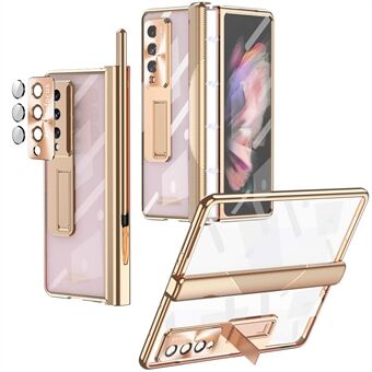 For Samsung Galaxy Z Fold4 5G Hinge + Stylus Pen Design Elektroplettering Hard PC Kickstand Funksjon Telefonveske med skjermbeskytter i herdet glass