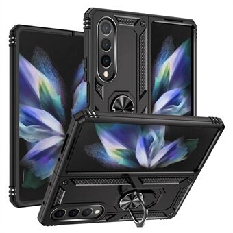 For Samsung Galaxy Z Fold4 5G TPU + PC Støtsikker telefonveske Ring Kickstand Beskyttelsesdeksel med bilmontert metallplate