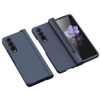 For Samsung Galaxy Z Fold4 5G Pen Slot Side Hengsel Sammenleggbar telefonveske Gummibelagt hardt PC-deksel med herdet glass skjermbeskytter