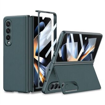 GKK For Samsung Galaxy Z Fold4 5G Magnetic Flip Kickstand telefonveske med presis utskjæring lærbelagt PC-deksel med herdet glass skjermfilm