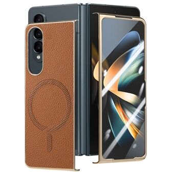 For Samsung Galaxy Z Fold4 5G Magnetisk Etui Lær+TPU Telefondeksel med Skjermfilm