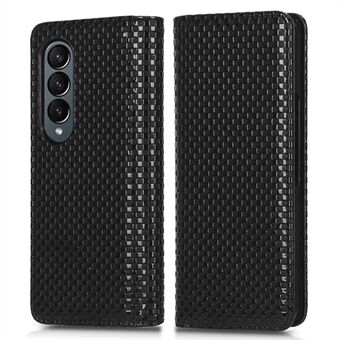 For Samsung Galaxy Z Fold4 5G Grid Texture PU Lær telefondeksel Sammenleggbart Stand Automatisk lukkende magnetdeksel