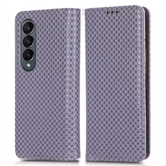 For Samsung Galaxy Z Fold4 5G Grid Texture PU Lær telefondeksel Sammenleggbart Stand Automatisk lukkende magnetdeksel