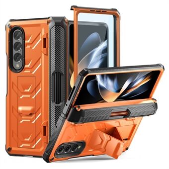 For Samsung Galaxy Z Fold4 5G SM-F936B Rugged Series Kickstand Støtsikker telefonveske TPU + PC Hybrid-deksel med pennholderhengsel