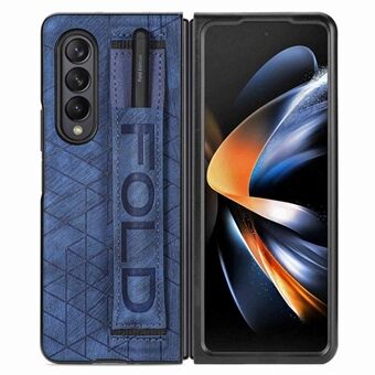 For Samsung Galaxy Z Fold4 5G elastisk håndleddsbånd telefonveske PU-skinnbelagt PC-deksel med pennespor