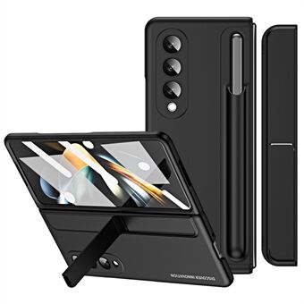 For Samsung Galaxy Z Fold4 5G Skjult Kickstand Sammenleggbar Telefonveske Hard PC Pen Slot Anti-dråpedeksel med herdet glass skjermfilm