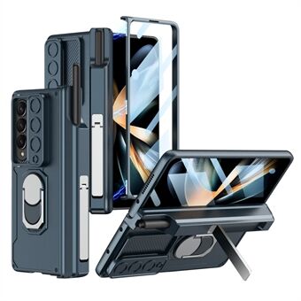 GKK For Samsung Galaxy Z Fold4 5G Hengselbeskyttelse Hard PC-veske Ring Kickstand Telefondeksel med skyvekameralinsedeksel og herdet glassfilm