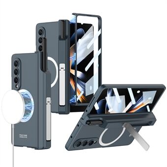 GKK For Samsung Galaxy Z Fold4 5G Magnetisk hengselbeskyttelsesdeksel Kickstand Hard PC Sklisikre støtsikker telefonveske med herdet glassfilm og pennholder