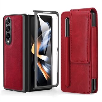 For Samsung Galaxy Z Fold4 5G belteklips telefonveske PU-skinn Full beskyttelsesdeksel med herdet glassfilm